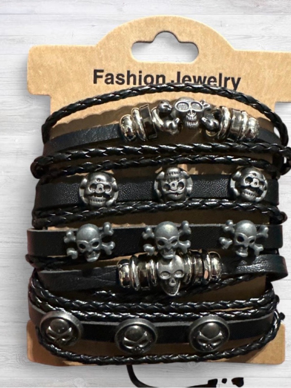Fashion Jewelry Black Multi-Strand Skull Bracelet Set